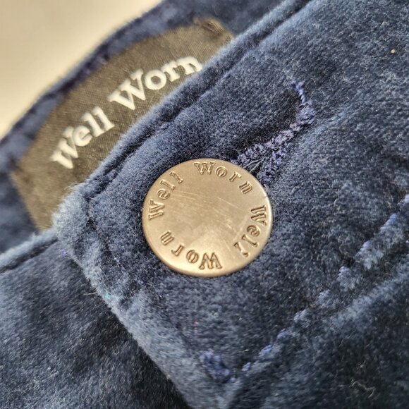 Well Worn Velvet Pants Womens 12/32 ( Fit 34 X 28 ) Tapered Pockets Navy Blue - Picture 7 of 16